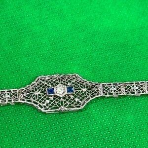 14k Diamond sapphire blue real white solid gold‎ and diamond